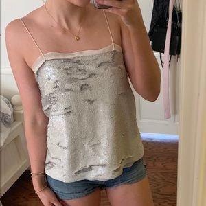 MANGO Paris silvery cream matte sequin cami